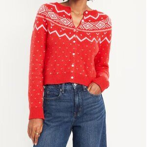 Old Navy Sosoft Crewneck Fair Isle Cardigan Sweater NWT